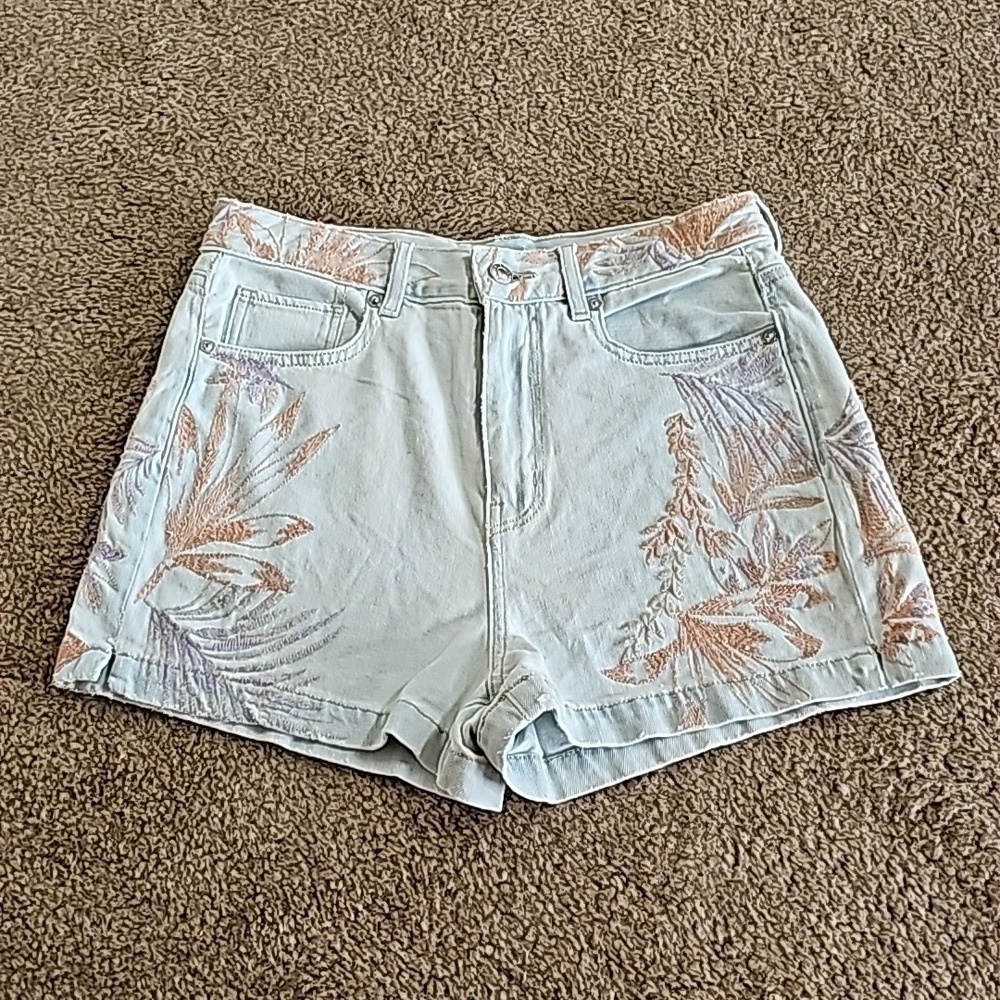 American Eagle Floral Embroidered Denim Shorts Size 2